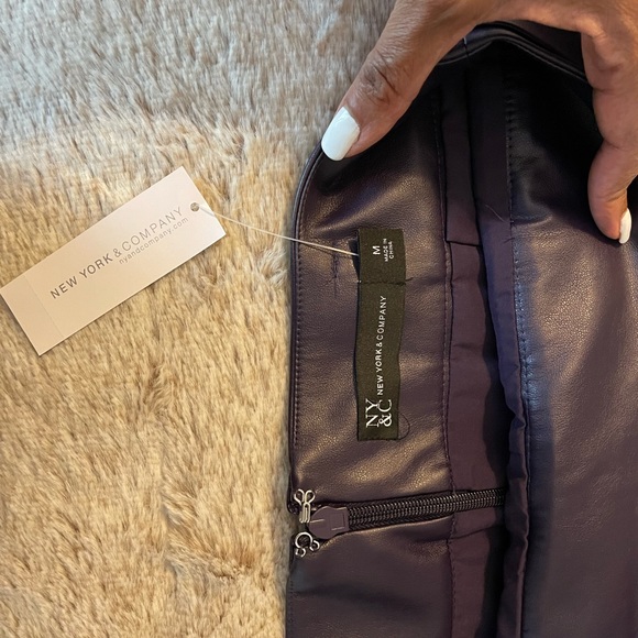 NY&C Vegan Leather skirt. Purple with split in the front-belted.  NWT - Picture 3 of 4